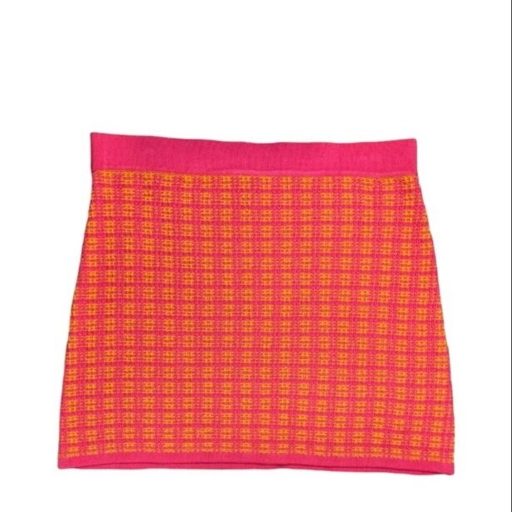 Free Assembly NWOT XXL Plaid 90s Mini Skirt, Tweed Sweater Knit, Pink Orange